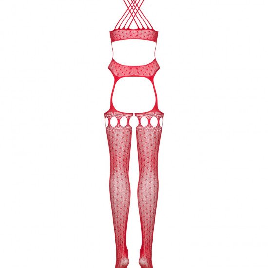 Бодістокінг Obsessive Bodystocking G313 S/M/L red, шнурівка, геометричний декор Бодістокінг Obsessive Bodystocking G313 S/M/L red, шнурівка, геометричний декор