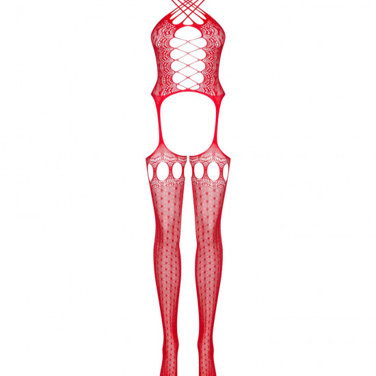 Бодістокінг Obsessive Bodystocking G313 S/M/L red, шнурівка, геометричний декор Бодістокінг Obsessive Bodystocking G313 S/M/L red, шнурівка, геометричний декор