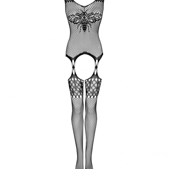 Бодістокінг Obsessive Bodystocking G323 S/M/L black, малюнок бджоли та метелика Бодістокінг Obsessive Bodystocking G323 S/M/L black, малюнок бджоли та метелика