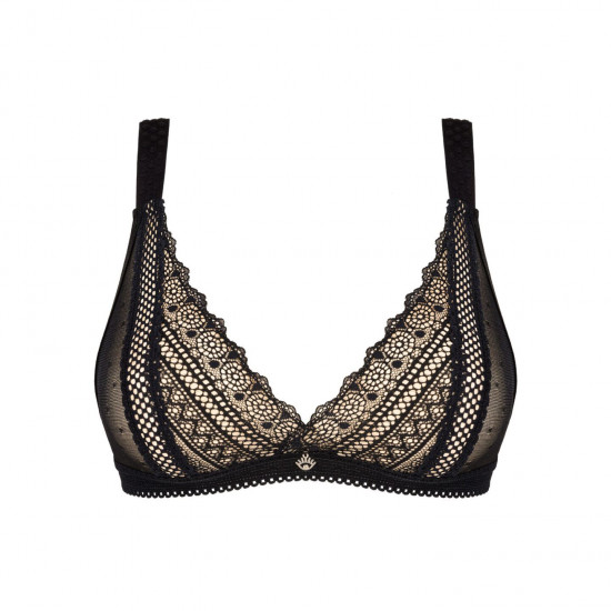 Мереживний бюстгальтер із трикутною чашкою Obsessive Estiqua bra XS/S, чорний, широкі лямки Мереживний бюстгальтер із трикутною чашкою Obsessive Estiqua bra XS/S, чорний, широкі лямки