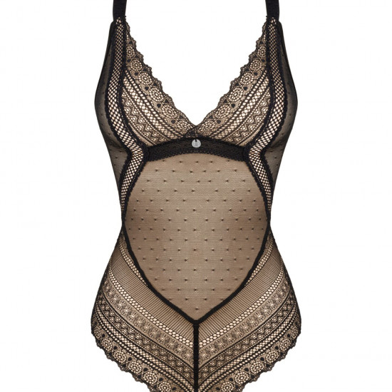 Мереживне боді з декольте Obsessive Estiqua teddy M/L, чорне, широкі лямки Мереживне боді з декольте Obsessive Estiqua teddy M/L, чорне, широкі лямки