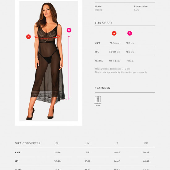 Напівпрозора довга сорочка Obsessive Estiqua chemise M/L, чорний, асиметричний крій Напівпрозора довга сорочка Obsessive Estiqua chemise M/L, чорний, асиметричний крій