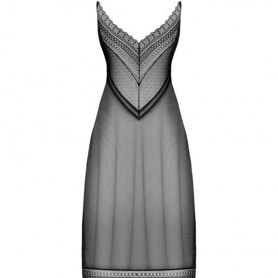 Напівпрозора довга сорочка Obsessive Estiqua chemise M/L, чорний, асиметричний крій Напівпрозора довга сорочка Obsessive Estiqua chemise M/L, чорний, асиметричний крій