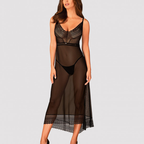Напівпрозора довга сорочка Obsessive Estiqua chemise M/L, чорний, асиметричний крій Напівпрозора довга сорочка Obsessive Estiqua chemise M/L, чорний, асиметричний крій
