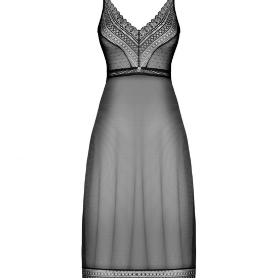 Напівпрозора довга сорочка Obsessive Estiqua chemise M/L, чорний, асиметричний крій Напівпрозора довга сорочка Obsessive Estiqua chemise M/L, чорний, асиметричний крій