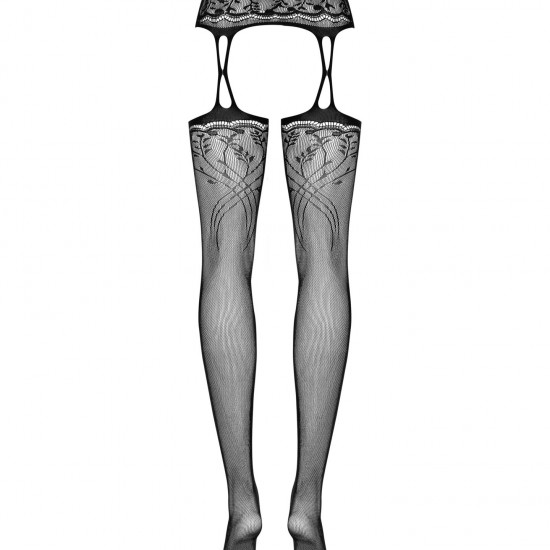 Панчохи-стокінги з рослинним малюнком Obsessive Garter stockings S206 black S/M/L чорні, імітація га Панчохи-стокінги з рослинним малюнком Obsessive Garter stockings S206 black S/M/L чорні, імітація га