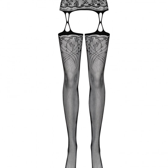 Панчохи-стокінги з рослинним малюнком Obsessive Garter stockings S206 black S/M/L чорні, імітація га Панчохи-стокінги з рослинним малюнком Obsessive Garter stockings S206 black S/M/L чорні, імітація га