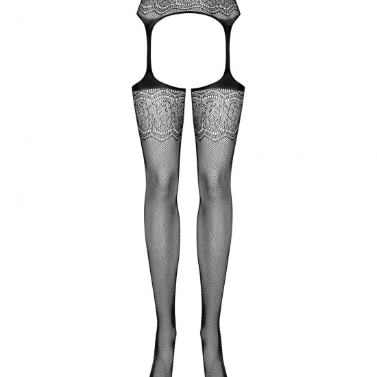 Сітчасті панчохи-стокінги з квітковим малюнком Obsessive Garter stockings S207 S/M/L, чорні, імітаці Сітчасті панчохи-стокінги з квітковим малюнком Obsessive Garter stockings S207 S/M/L, чорні, імітаці