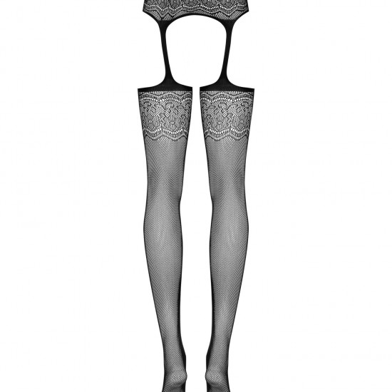 Сітчасті панчохи-стокінги з квітковим малюнком Obsessive Garter stockings S207 S/M/L, чорні, імітаці Сітчасті панчохи-стокінги з квітковим малюнком Obsessive Garter stockings S207 S/M/L, чорні, імітаці