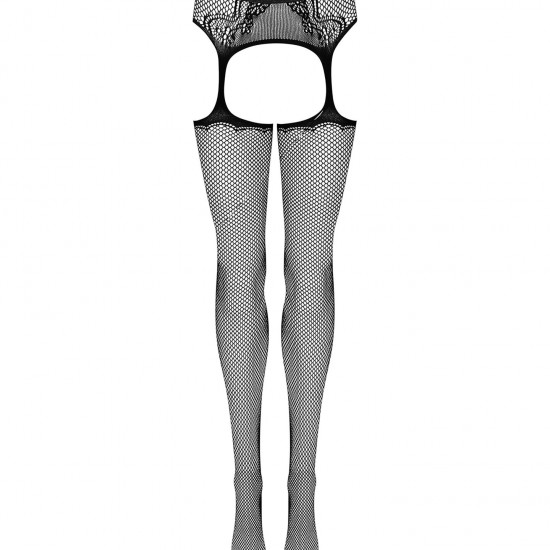 Сітчасті панчохи-стокінги з візерунком на сідницях Obsessive Garter stockings S232 S/M/L, чорні, імі Сітчасті панчохи-стокінги з візерунком на сідницях Obsessive Garter stockings S232 S/M/L, чорні, імі