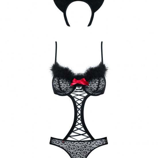 Еротичний костюм гепарду Obsessive Gepardina 3 pcs costume S/M, чорний, хутряне оздоблення, монокіні Еротичний костюм гепарду Obsessive Gepardina 3 pcs costume S/M, чорний, хутряне оздоблення, монокіні