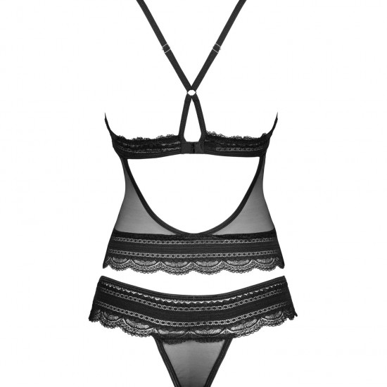 Напівпрозорий набір з прикрасами Obsessive Ivannes top & thong S/M, чорний, топ та танга Напівпрозорий набір з прикрасами Obsessive Ivannes top & thong S/M, чорний, топ та танга