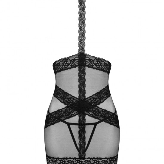 Напівпрозора сорочка з відкритими грудьми Obsessive Lacrisia chemise XL/2XL, чорна, з чокером Напівпрозора сорочка з відкритими грудьми Obsessive Lacrisia chemise XL/2XL, чорна, з чокером