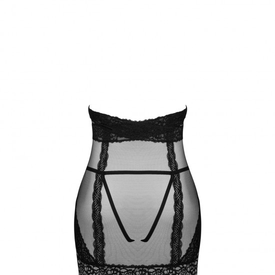 Напівпрозора сорочка з відкритими грудьми Obsessive Lacrisia chemise XL/2XL, чорна, з чокером Напівпрозора сорочка з відкритими грудьми Obsessive Lacrisia chemise XL/2XL, чорна, з чокером