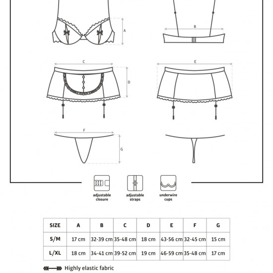 Еротичний костюм покоївки Obsessive Maidme set 5pcs S/M, бюстгальтер, пояс з фартухом, панчохи, стрі Еротичний костюм покоївки Obsessive Maidme set 5pcs S/M, бюстгальтер, пояс з фартухом, панчохи, стрі
