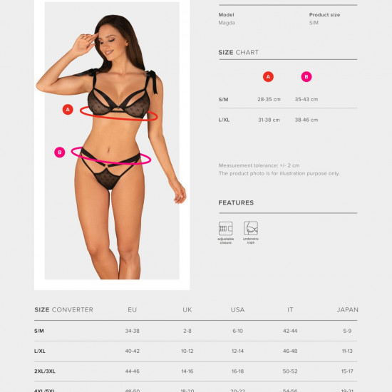 Напівпрозорий еротичний комплект Obsessive Obsessivia 2-pcs set black L/XL, бюстгальтер та трусики, Напівпрозорий еротичний комплект Obsessive Obsessivia 2-pcs set black L/XL, бюстгальтер та трусики,