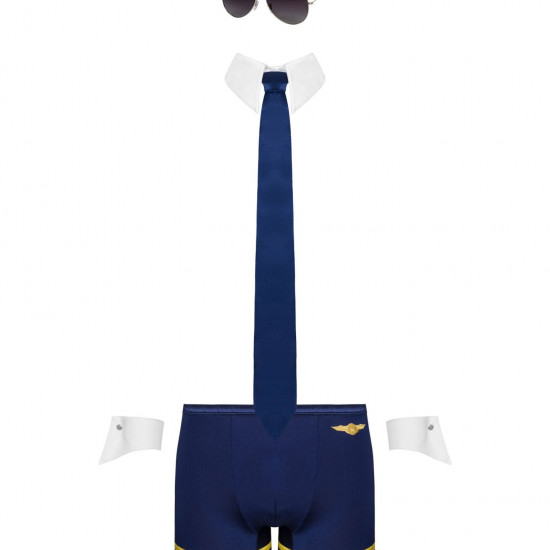 Еротичний костюм пілота Obsessive Pilotman set 2XL/3XL, боксери, манжети, комір з краваткою, окуляри Еротичний костюм пілота Obsessive Pilotman set 2XL/3XL, боксери, манжети, комір з краваткою, окуляри