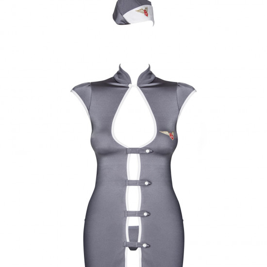 Еротичний костюм стюардеси Obsessive Stewardess 3 pcs costume grey L/XL, сірий, сукня, стрінги, піло Еротичний костюм стюардеси Obsessive Stewardess 3 pcs costume grey L/XL, сірий, сукня, стрінги, піло