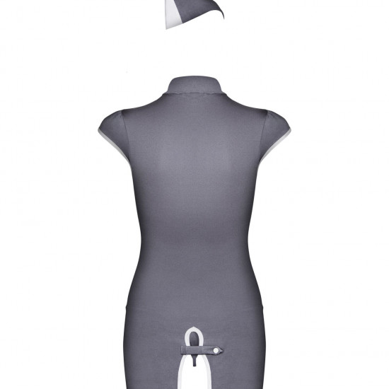 Еротичний костюм стюардеси Obsessive Stewardess 3 pcs costume grey L/XL, сірий, сукня, стрінги, піло Еротичний костюм стюардеси Obsessive Stewardess 3 pcs costume grey L/XL, сірий, сукня, стрінги, піло