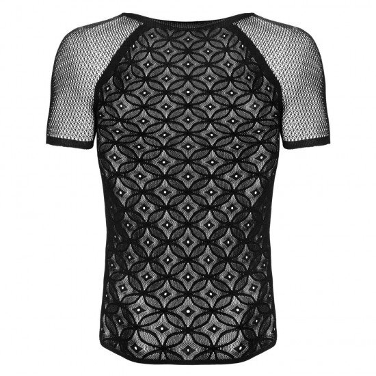 Чоловіча напівпрозора футболка з орнаментом Obsessive T102 T-shirt S/M/L, чорна Чоловіча напівпрозора футболка з орнаментом Obsessive T102 T-shirt S/M/L, чорна