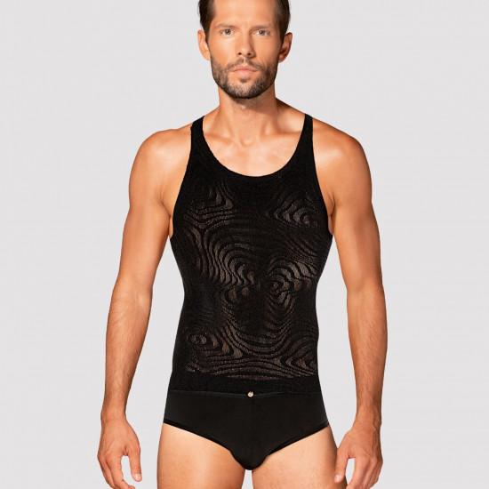 Чоловіча напівпрозора майка-борцовка з візерунком Obsessive T103 tank top S/M/L, чорна Чоловіча напівпрозора майка-борцовка з візерунком Obsessive T103 tank top S/M/L, чорна