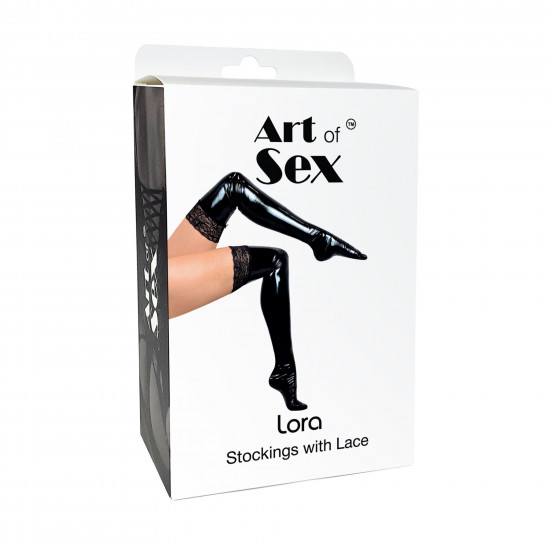 Сексуальні вінілові панчохи Art of Sex - Lora з мереживом, розмір L, колір червоний Сексуальні вінілові панчохи Art of Sex - Lora з мереживом, розмір L, колір червоний