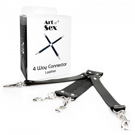 Хрестовина з натуральної шкіри Art of Sex - 4 Way Connector, Чорний Хрестовина з натуральної шкіри Art of Sex - 4 Way Connector, Чорний
