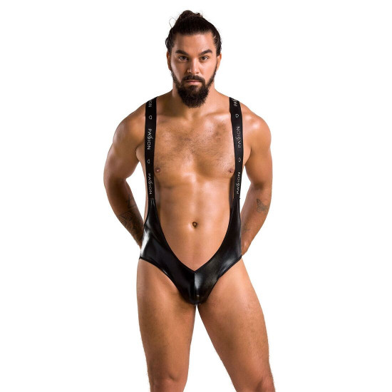 Чоловіче відкрите боді Passion 027 Bruno L/XL Black, під латекс, на шлейках Чоловіче відкрите боді Passion 027 Bruno L/XL Black, під латекс, на шлейках