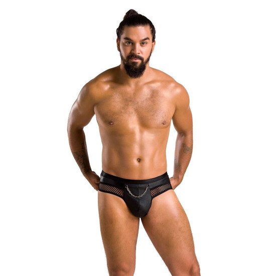 Чоловічі труси з ланцюжком Passion 030 Slip Tom S/M Black, екошкіра, відкриті сідниці Чоловічі труси з ланцюжком Passion 030 Slip Tom S/M Black, екошкіра, відкриті сідниці