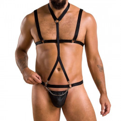 Комплект чоловічої білизни зі стреп Passion 039 SET ANDREW S/M Black, стринги, шлейки