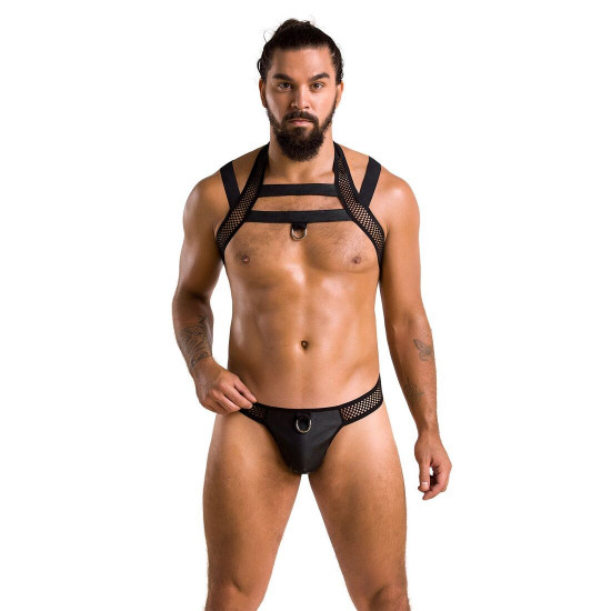 Комплект чоловічої білизни з кріпленнями Passion 043 Jacob S/M Black, труси, шлейки Комплект чоловічої білизни з кріпленнями Passion 043 Jacob S/M Black, труси, шлейки