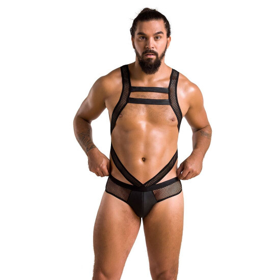 Чоловіче еротичне сітчасте боді Passion 045 Victor S/M Black, екошкіра, сітка Чоловіче еротичне сітчасте боді Passion 045 Victor S/M Black, екошкіра, сітка
