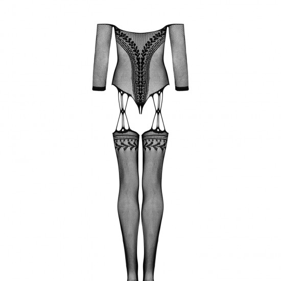 Нейлоновий бодістокінг з імітацією панчіх Obsessive Bodystocking G333 S/M/L, black, з доступом Нейлоновий бодістокінг з імітацією панчіх Obsessive Bodystocking G333 S/M/L, black, з доступом