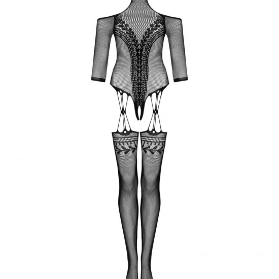 Нейлоновий бодістокінг з імітацією панчіх Obsessive Bodystocking G333 S/M/L, black, з доступом Нейлоновий бодістокінг з імітацією панчіх Obsessive Bodystocking G333 S/M/L, black, з доступом