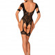 Нейлоновий бодістокінг з імітацією гартер Obsessive Bodystocking G334 S/M/L, black, з доступом Нейлоновий бодістокінг з імітацією гартер Obsessive Bodystocking G334 S/M/L, black, з доступом