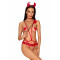 (SALE) Еротичний костюм чортика зі стреп Obsessive Evilia teddy red L/XL, боді, чокер, накладки на соски, о