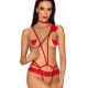 Еротичний костюм чортика зі стреп Obsessive Evilia teddy red L/XL, боді, чокер, накладки на соски, о Еротичний костюм чортика зі стреп Obsessive Evilia teddy red L/XL, боді, чокер, накладки на соски, о