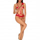 Еротичний костюм чортика зі стреп Obsessive Evilia teddy red L/XL, боді, чокер, накладки на соски, о Еротичний костюм чортика зі стреп Obsessive Evilia teddy red L/XL, боді, чокер, накладки на соски, о