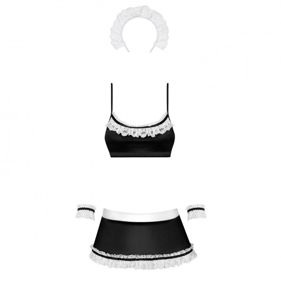 Атласний еротичний костюм покоївки Obsessive Maid set S/M, black, топ, спідниця, стринги, манжети, о Атласний еротичний костюм покоївки Obsessive Maid set S/M, black, топ, спідниця, стринги, манжети, о