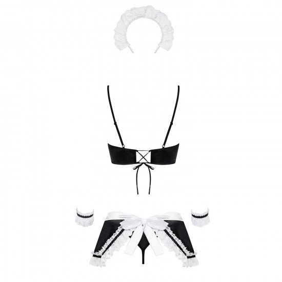 Атласний еротичний костюм покоївки Obsessive Maid set S/M, black, топ, спідниця, стринги, манжети, о Атласний еротичний костюм покоївки Obsessive Maid set S/M, black, топ, спідниця, стринги, манжети, о