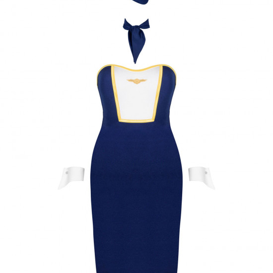 Еротичний костюм стюардеси Obsessive Stewardess uniform M/L, blue, сукня, пілотка, шарф, манжети Еротичний костюм стюардеси Obsessive Stewardess uniform M/L, blue, сукня, пілотка, шарф, манжети