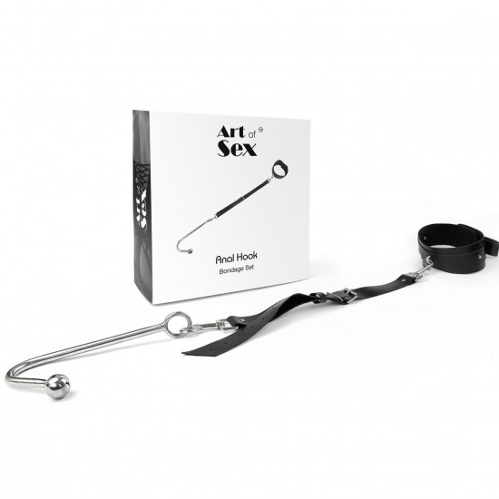 Анальний гак 2 із нашийником з натуральної шкіри Art of Sex - Anal hook, Чорний Анальний гак 2 із нашийником з натуральної шкіри Art of Sex - Anal hook, Чорний