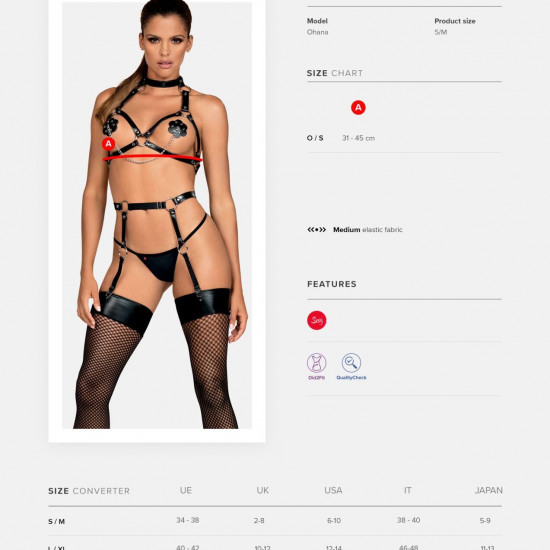 Портупея на груди Obsessive A740 harness black O/S, штучна шкіра Портупея на груди Obsessive A740 harness black O/S, штучна шкіра