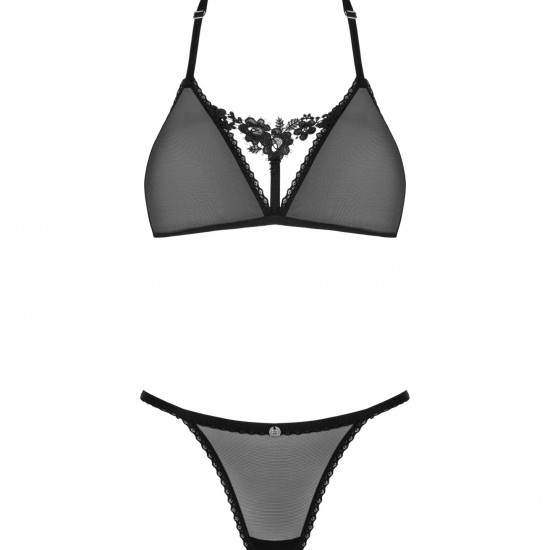 Напівпрозорий комплект Obsessive Celia Noir 2-pcs set XL/2XL, бюстгальтер, стрінги Напівпрозорий комплект Obsessive Celia Noir 2-pcs set XL/2XL, бюстгальтер, стрінги