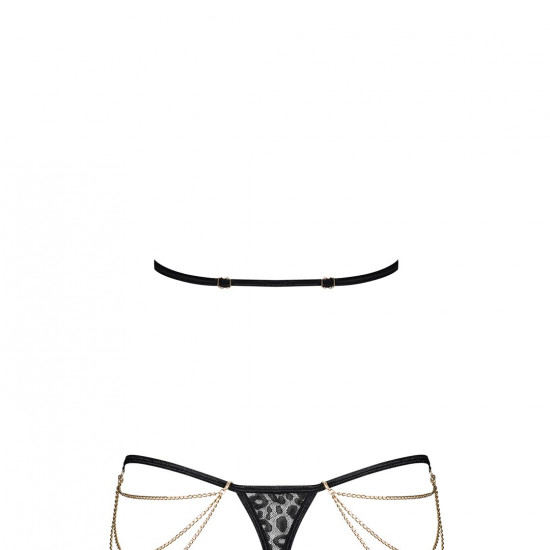 Комплект із ланцюжками Obsessive Pantheria 2-pcs set black L/XL, бюстгальтер, трусики Комплект із ланцюжками Obsessive Pantheria 2-pcs set black L/XL, бюстгальтер, трусики