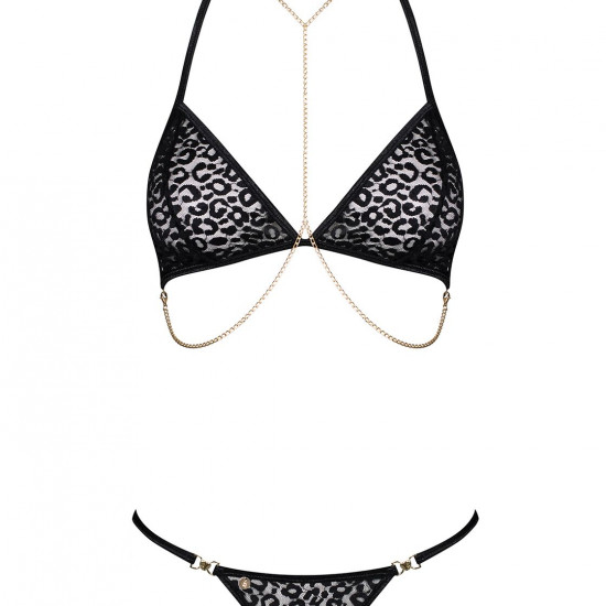 Комплект із ланцюжками Obsessive Pantheria 2-pcs set black L/XL, бюстгальтер, трусики Комплект із ланцюжками Obsessive Pantheria 2-pcs set black L/XL, бюстгальтер, трусики