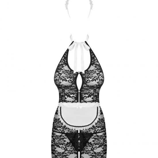 Еротичний костюм покоївки Obsessive Servgirl costume S/M, халат, стрінги, фартух, обруч Еротичний костюм покоївки Obsessive Servgirl costume S/M, халат, стрінги, фартух, обруч
