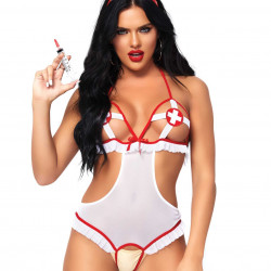 Костюм медсестри Leg Avenue Naughty Nurse, one size, боді та шапочка