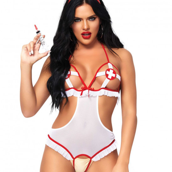 Костюм медсестри Leg Avenue Naughty Nurse, one size, боді та шапочка Костюм медсестри Leg Avenue Naughty Nurse, one size, боді та шапочка