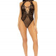 Leg Avenue Net and lace halter bodysuit OS Black Leg Avenue Net and lace halter bodysuit OS Black